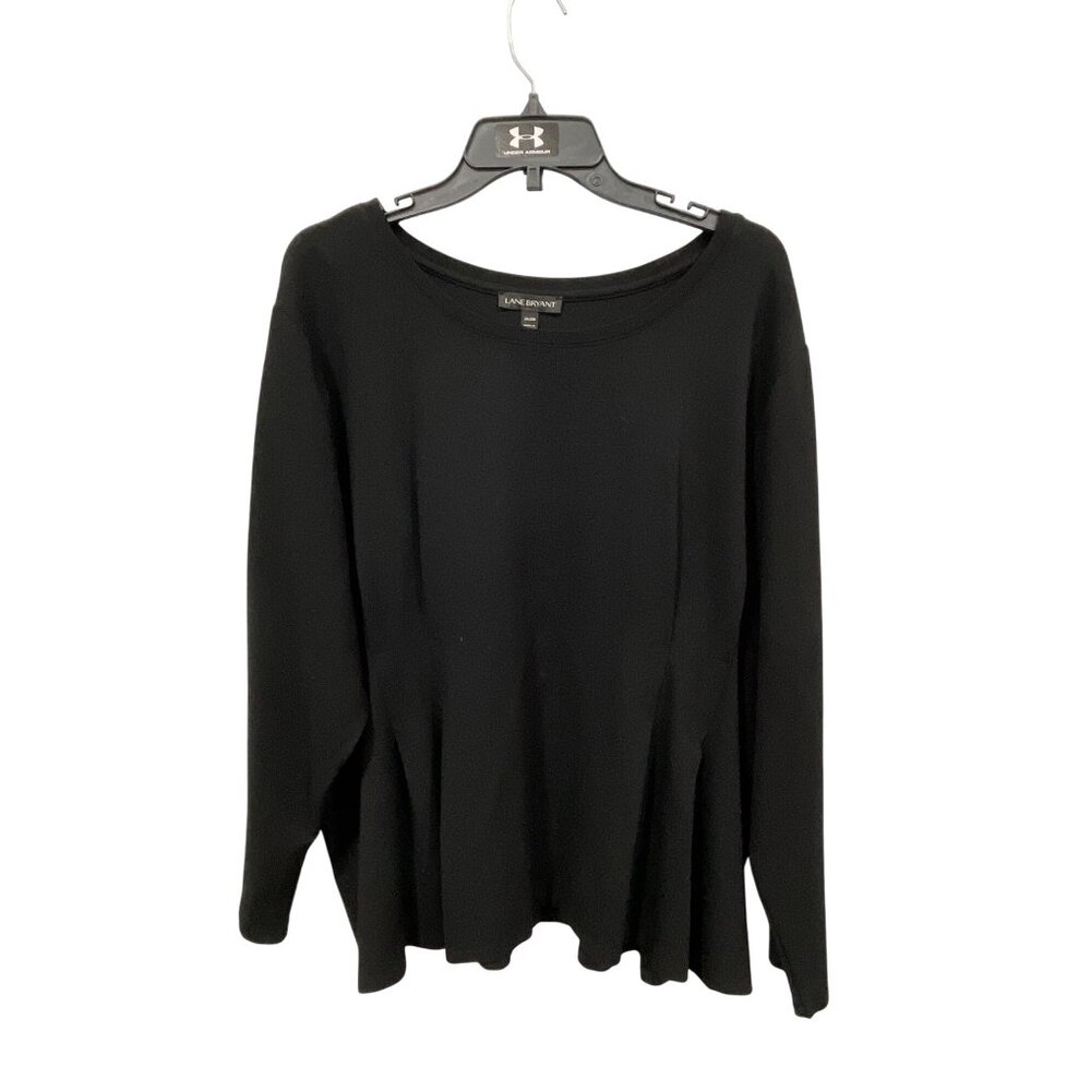 Lane Bryant Pleated Long Sleeve Top Womens 26/28 Black Rayon Blend Minimalist